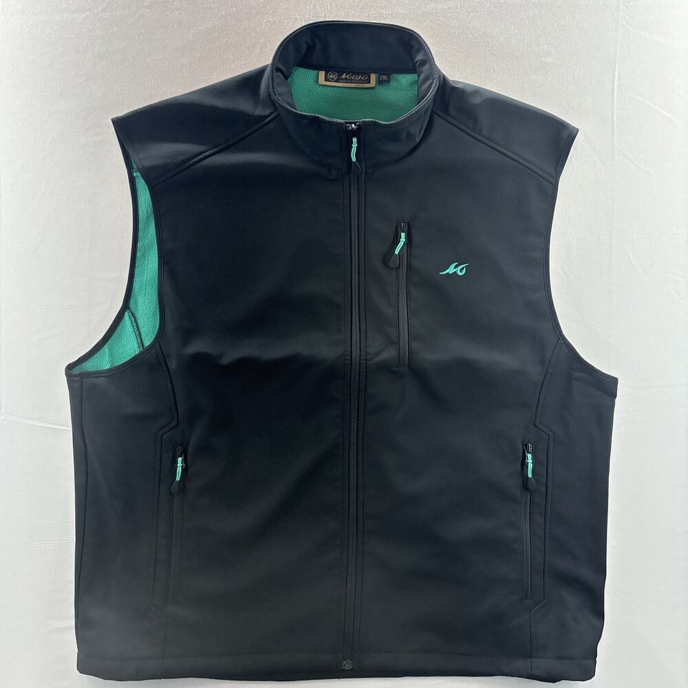 Mojo Sportswear Company Vest Mens 2XL Black Teal Softshell Fleece Lined Surfs Up
